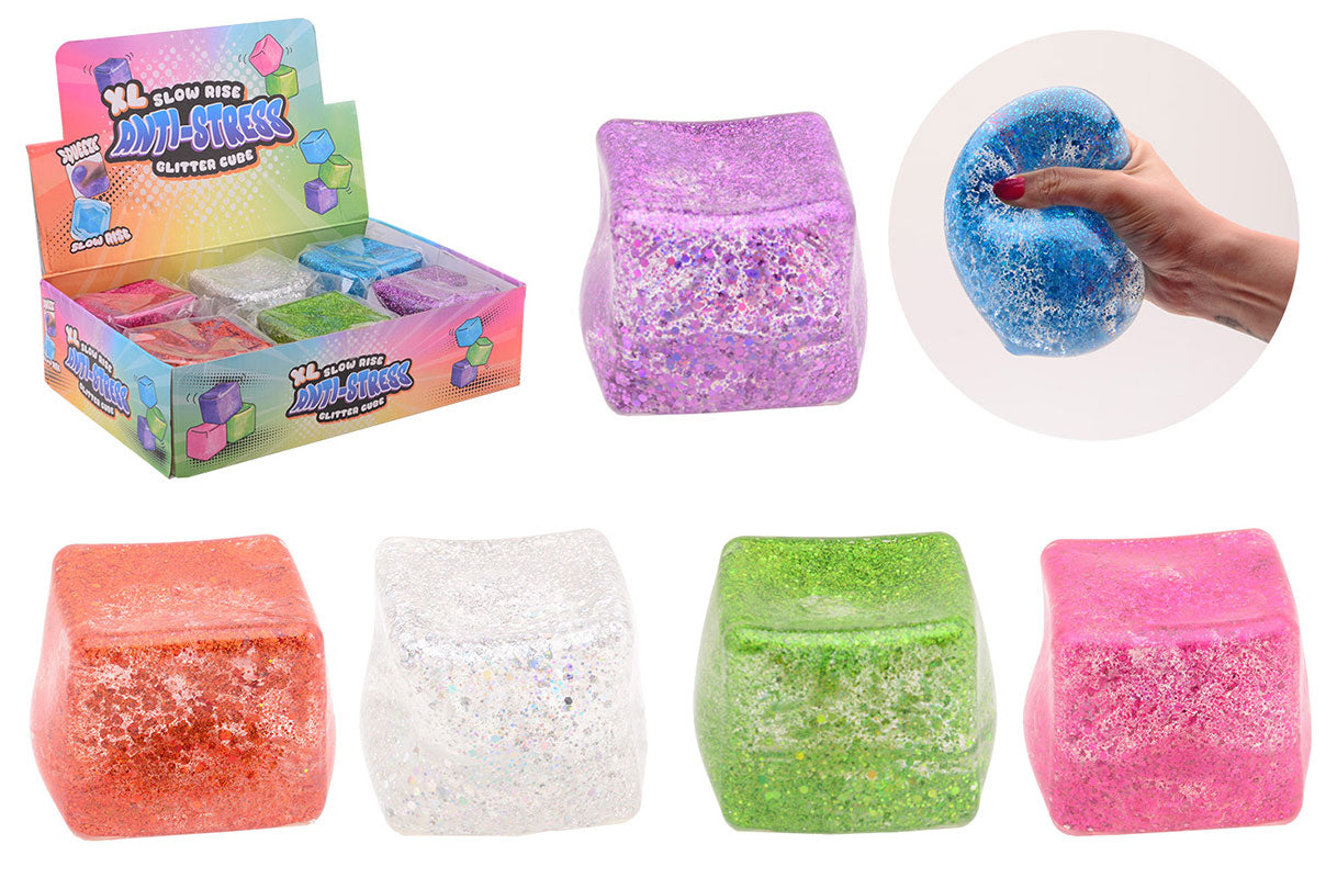 Slow Rise Glitter Cube XL Squishy 8cm 1pz Assortimento