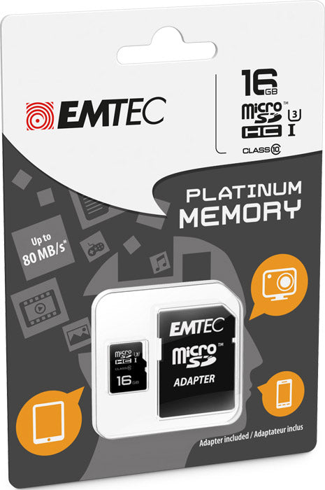 MicroSD + Adapter 16GB Plat (Full HD)