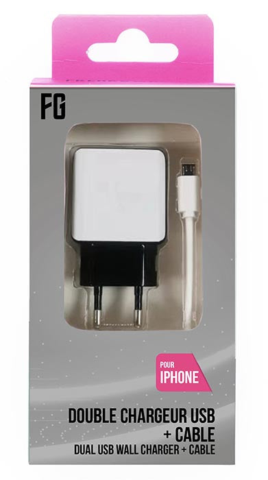 FREAKS Alimentatore AC 2 USB Slot + Cavo per iPhone Bianco