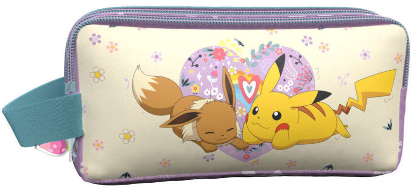 Astuccio Triplo Pokemon Pikachu & Eevee Flowers