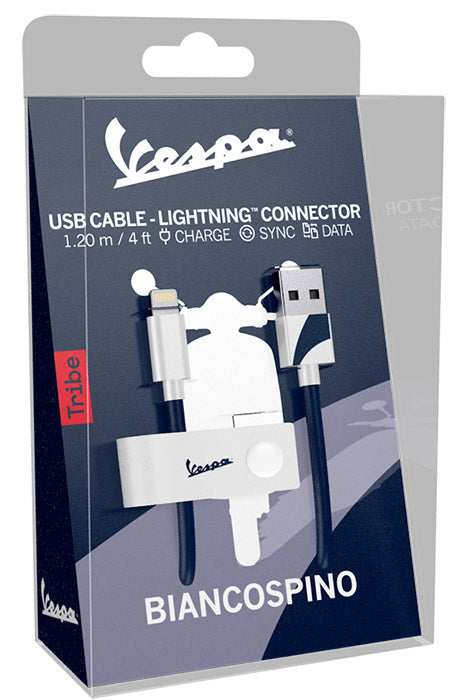 TRIBE Cavo di Ricarica da USB a Lightning Vespa Bianco 1.2m