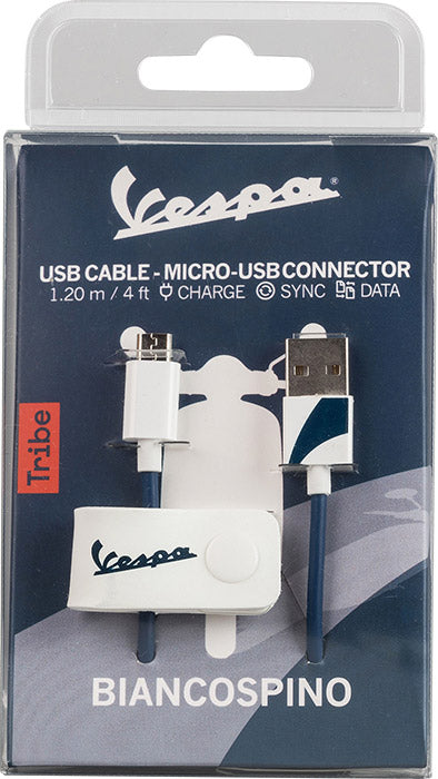 TRIBE Cavo di Ricarica da USB a Micro USB Vespa Bianco 1.2m