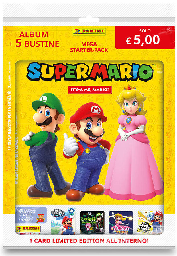 PANINI Stickers Super Mario Starter Set 5 Buste + 1 Limited