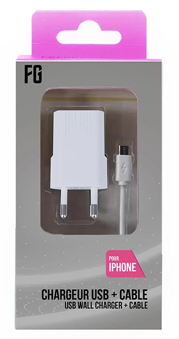 FREAKS Alimentatore AC + Cavo per iPhone 5/6/7/8/X Bianco 1m