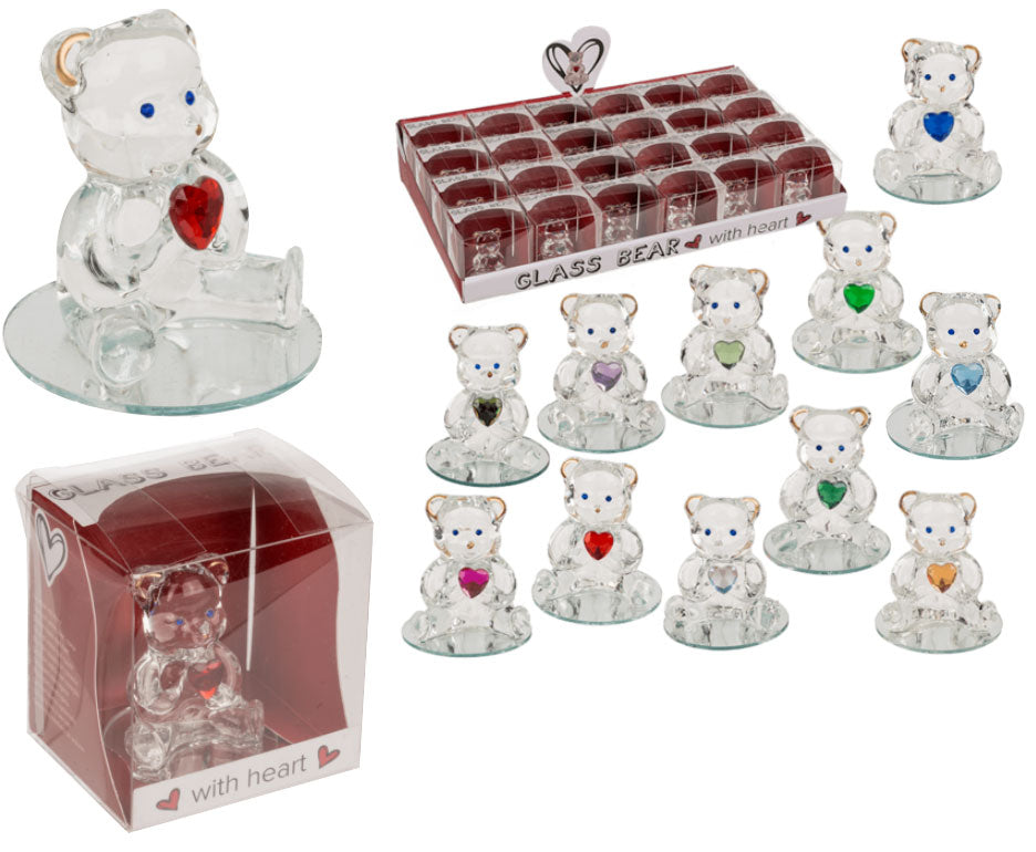 Orsetto di Vetro Con Cuore 1pz Assortimento